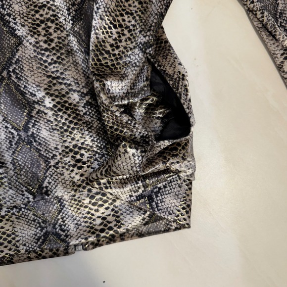 Women's Snake Print Zip Up Track Jacket Metallic Shine Casual Sportswear - Picture 6 of 9